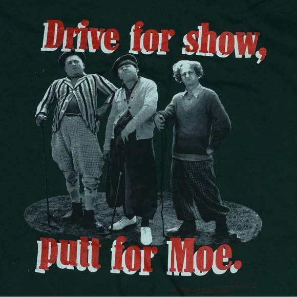 Vintage 90s Three Stooges Golf T-Shirt Drive for Show Put for Moe XL Dark Green - Picture 4 of 5